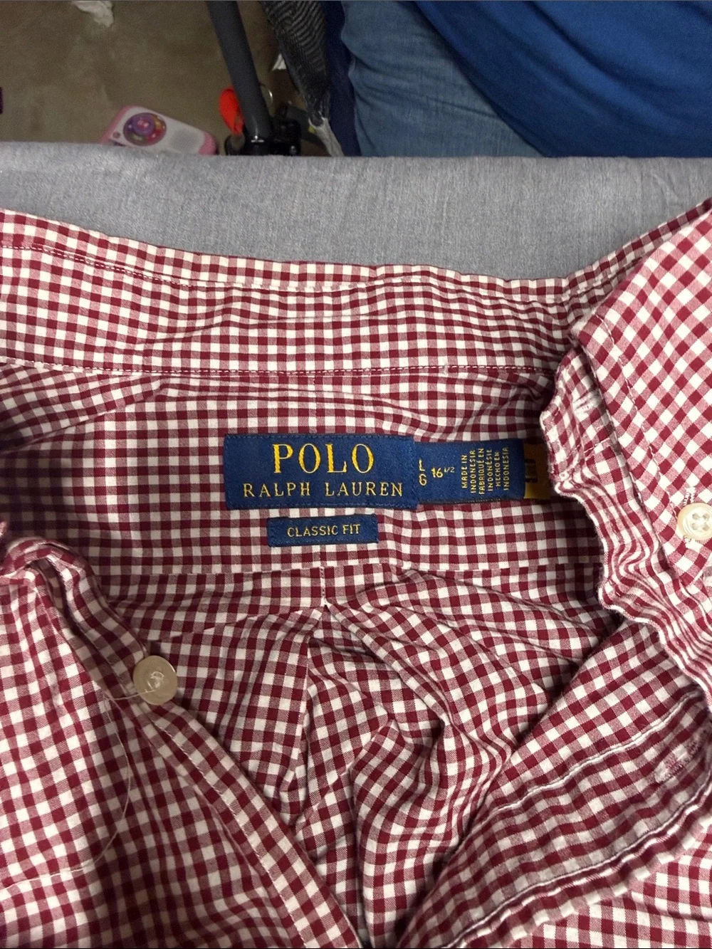 Polo by Ralph Lauren Maroon and White Gingham Button-Down Shirt